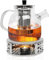 JOLIGAEA Teekanne Mit Sieb Und Stövchen, 1,5 Liter Glas, Teewärmer Edelstahl, Teapot, Glasteebereiter Mit Abnehmbarem Siebeinsatz