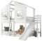 Letto a castello per bambini, 90 x 200 cm, con scivolo, tetto e finestra, griglia di protezione anticaduta, scala a tre livelli, pino+MDF, certificato EN747, lettino da gioco sicuro per la cameretta