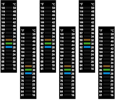 6 Stück Aquarium Thermometer Aufkleber Adhäsive Fischbecken-Temperatur Sticker, Messbereich 16-50 °C Thermometer Streifen für Innenanwendungen, Wasser Temperatur Sticker Digital Dual Scale