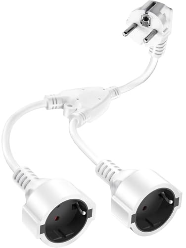 DKTYGER Doppelstecker für Steckdose, Verlängerungskabel Mit 2 Fach Schuko doppel Steckdosen, Schutzkontakt Verlängerung mit Doppelsteckdose, Schuko Verlängerung Steckdosenadapter 16 A/250 V, Weiß