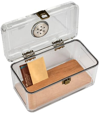 Acrylic Cigar Humidor Tin, Cedar Wood Desktop Storage Box with Hygrometer Divider Travel Size Cigar Humidor A