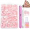 French False Nails Kit with Glue - 240Pcs Pink Ellipse Press On Nails Short - Fake Nails Full Cover Stick on Nail with Glue for Women Girls Nail Art Manicure Decorations