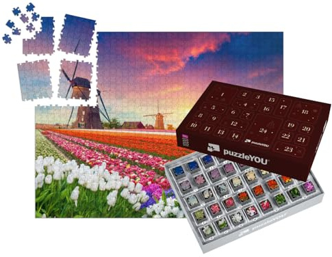 puzzleYOU: Puzzle-Adventskalender | „Tulpen und Windmühlen, Niederlanden“