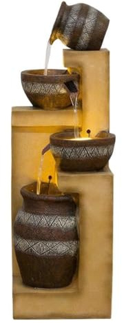 Agteruo Tabletop Water Fountain Cascading Resin-Rock Indoor/Outdoor Fountain with LED Lights & Pump, 29.5 Waterfall Feature for Living Room & Garden Decor