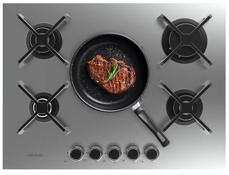 Cecotec Piastra a gas 5 fuochi Bolero Squad G 5400S Inox. 10,4 kW, Acciaio inossidabile, Griglie in ghisa, Bruciatore WOK Triple Corona, Accensione elettronica, Sicurezza delle valvole, Accessorio a