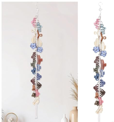 Dermalyx Haarklammer Wandaufbewahrung mit Drehhaken und 20 Metallringen, Claw Clip Organizer für Tür, Schrank, Wand, Haarklammern Aufhänger für Frauen und Mädchen