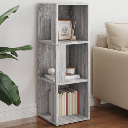 Runheo Eckregal Grau Sonoma 33x33x100 cm, Holzwerkstoff, 3 Fächer, vielseitiger Eckschrank für Küche, Wohnzimmer, Büro, platzsparendes Design, feuchtigkeitsbeständig