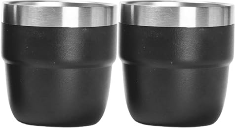 Ameble 2PCS Stackable Cups 4oz Vacuum Insulated Stainless Steel Espresso Cups Easy to Clean Espresso Mugs for Car Home Camping Travel Stackable, Stainless Steel, Small