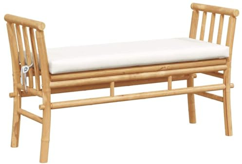 Mhdvray Banc de jardin en bambou avec coussin, 110 x 38 x 65 cm, marron, robuste, pour balcon, terrasse et extérieur, pour petits balcons et jardins