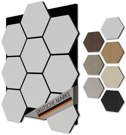 Akustiko Hexagon 3D Wandpaneele 5 Stück 567x693mm - Filz Akustikpaneele & MDF Träger Technisches Furnier Holzoptik Waben Wandverkleidung & Wanddekoration Stilvolle Raumakzente (White)