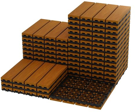 GarveeMore WPC Holzfliesen 30x30cm Holzoptik Fliesen Wetterfest, 27er Set Terrassenfliesen Balkonfliesen Klicksystem, Bodenbelag Für Wintergarten, Balkonboden, Boden Terrassenfliesen Gartenfliesen