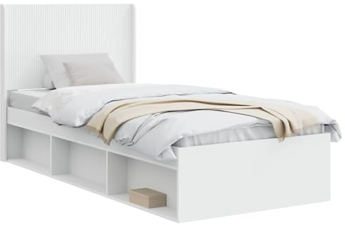 vidaXL Bettgestell mit Stauraum und Kopfteil Weiß 90 x 200 cm, Moderner Bettgestell, stylische Kopfteil, rechteckiger Stauraum, platzsparende Möbel für Dein Schlafzimmer