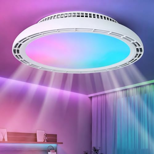 HARPER LIVING Ceiling Fan with Lights & Remote, RGB 3CCT Bladeless Silent | Low-profile Light with Fan Dimmable Colour Changing, 3 Speeds & 2/4h Timer Fan Lights Ceiling for Bedroom Office Kitchen