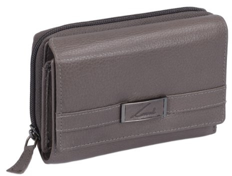 Damenbörse LEMONDO in Echt-Leder, dunkel-Grau-Beige, 14,5x10cm