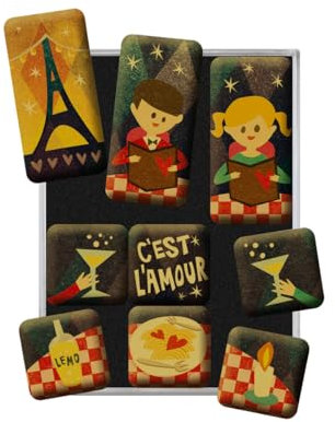 Nostalgic-Art Retro Kühlschrank-Magnete, 9 Stück, C’est L‘Amour – Geschenk-Idee für Nostalgie-Fans, Magnetset für Magnettafel, Vintage Design