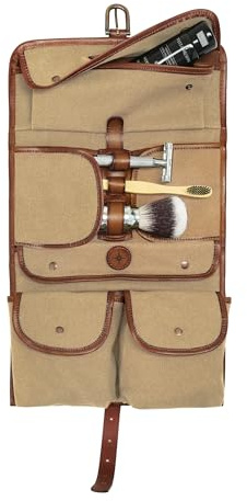 DRAKENSBERG Trousse de Toilette 'Sid' - Sac de cosmétique à Suspendre, Safari, Femme, Homme, Fait Main Durable, Toile, Cuir