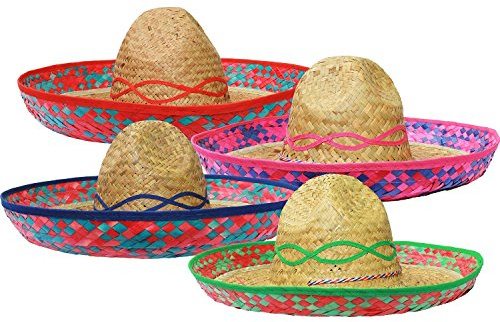 I LOVE FANCY DRESS Sombrero Méxicain en Paille au Bord Vert pour Adulte, Unisexe. Ideal pour Les enterrements de Vie de garçon au Soleil. (X6)
