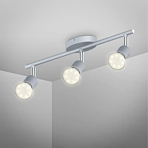 B.K.Licht - Deckenlampe schwenkbar, warmweiße Lichtfarbe, GU10 Fassung, LED Deckenleuchte, Lampe, Wohnzimmerlampe, Schlafzimmerlampe, Küchenlampe, Deckenstrahler, 38,5x10 cm, Titanfarbig