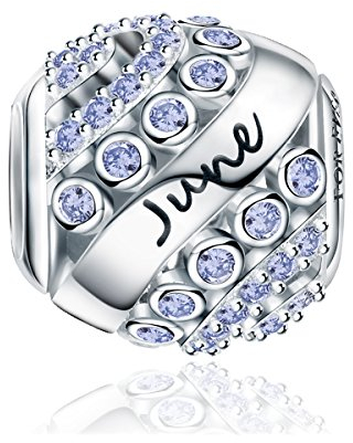 FOREVER QUEEN Juni Geburtsstein Charm Bead für Damen 925 Sterling Silber, zum Geburtstag 12 Farben Jan - Dez Anhänger für Armband und Halskette FQ0004-6“MEHRWEG”