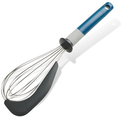 Tasty Stainless Steel Whisk with Scraper, Multifunctional Balloon Whisk for Stirring and Whipping Ingredients, Colours: Cool Dark Blue, Grey, Dimensions: 31.5x7cm