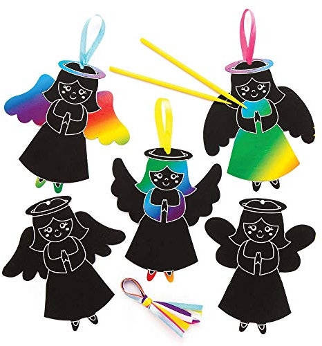 Baker Ross AR725 Engel Kratzbilder für Kinder - 10er Pack, Gravierkunst Dekoration Bastelset für Kinder zum Auffhängen