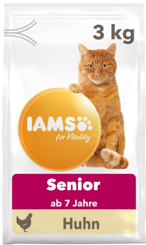IAMS Senior Katzenfutter trocken mit Huhn - Trockenfutter für ältere Katzen ab 7 Jahren, 3 kg