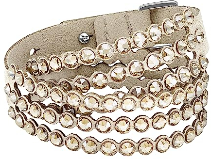 Swarovski Power Armband, Damenarmband aus Alcantara Fabric Material mit Goldfarbenen Kristallen, Auch Tragbar als Choker
