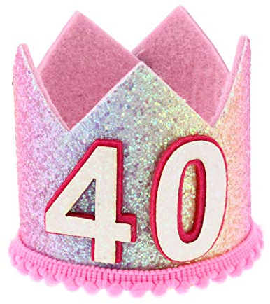 NUOBESTY 40. Geburtstag Krone Hut Stirnband Prinzessin Tiara Partyhüte Haarschmuck Glitzer Party Hütchen für Damen Mädchen Kopfschmuck Kopfbedeckung Jubiläum Fotorequisiten