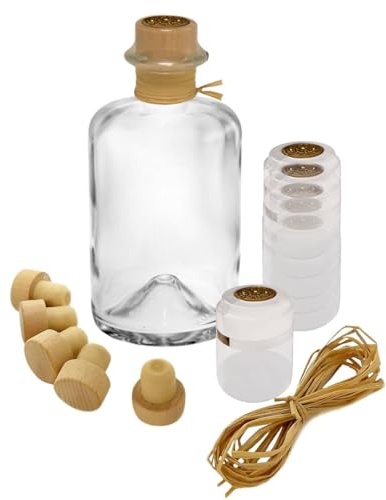 Geniess-Bar! 3x Profi Set Apothekerflasche 200 ml leer Apotheker Glas Flaschen zum selbst befüllen & transparente Schrumpfkapseln mit Siegel gold & Korken & Bast Apothekerflaschen