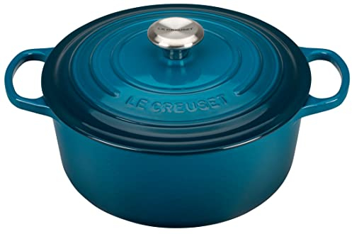 Le Creuset Cocotte ronde en fonte émaillée Signature, 5,5 qt, bleu sarcelle foncé