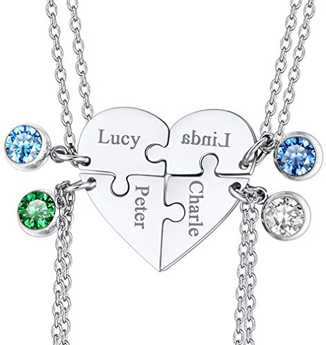 FaithHeart Puzzle Herzkette für 4 DIY Puzzle Anhänger mit Namen Gravur Freundschafts Partnerkette für Ehefrau Ehemann