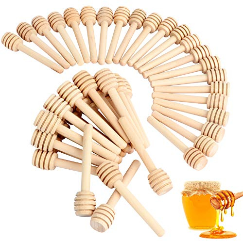 51 PCS Honey Sticks Dipper, 3 Inch Mini Wooden Honeycomb Sticks