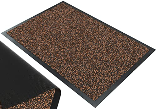 VOUNOT Door Mats for Outdoor or Indoor, Dirt trapper, Non Slip Barrier Mat Washable Welcome Doormat Entrance Rug, Brown-Black, 60x90cm
