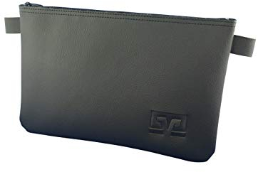 LITFAX Banktasche aus Kunstleder genarbt - Geldtasche A5 Format - Geldbeutel mit Reißverschluss - Sicher für Bargeld und Dokumente - Schwarz mit Volksbank Prägung (26 x 17 cm, 1 Stück)