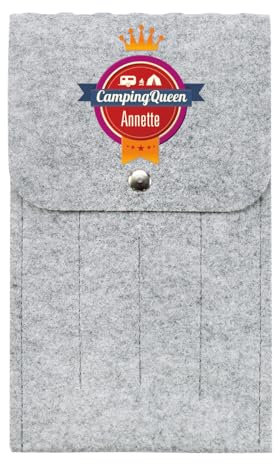 Herz & Heim® Bestecktasche Filz Motive mit Personalisierung Camping Queen