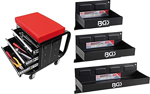 CG Car Professional 580526 Werkstattstuhl mit Schubfächern -fahrbar & BGS 67150 | Magnet-Ablagen-Satz | 3-tlg. | 150/210 / 310 mm | Magnetschalen | Magnetische Ablage | Magnetkorb