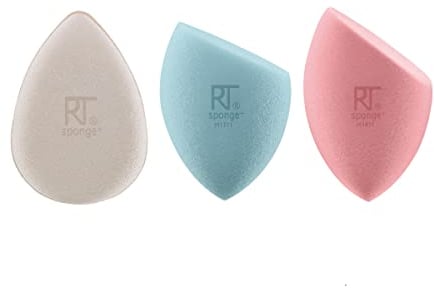 REAL TECHNIQUES Sponge+ Beauty Makeup Blenders for Facial Cleanser, Foundation and Setting Powder, Probiotic infused (3 Piece Kit)