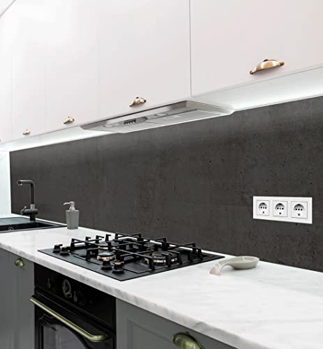 MyMaxxi Küchenrückwand Folie selbstklebend matt Versteift - einfache Montage ohne Bohren - Motiv Steinwand schwarz 60cm hoch - Spritzschutz Küche Klebefolie - Steine Mauer 400 x 60cm