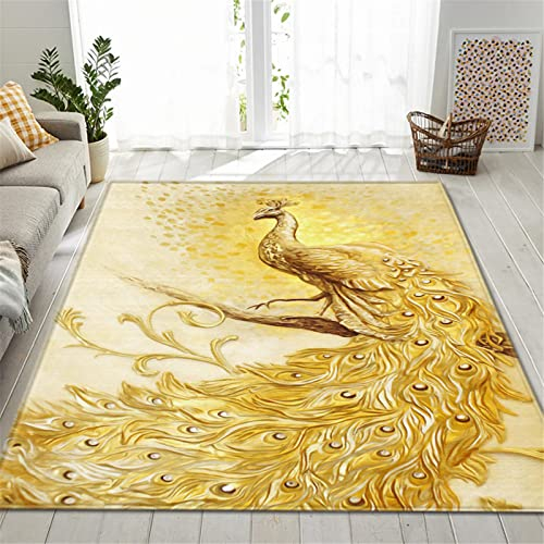 Chickw1 Teppich Groß Wohnzimmer, 3D Pfau Drucken Moderne Weiche Flauschig Flanell Antirutschunterlage Fläche Teppiche für Kinderzimmer Schlafzimmer Outdoor Küche (Goldener Pfau,40x60cm)