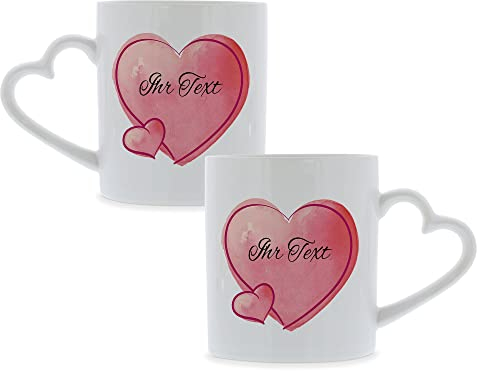 STEMPEL-FABRIK Keramiktasse mit Herzhenkel und personalisiertem Aufdruck - Motiv Herz Rot - Tasse mit Herzform - Kaffeetasse - Kaffeebecher - Bedruckte Tasse - Cup - Geschenkidee zum Valentinstag