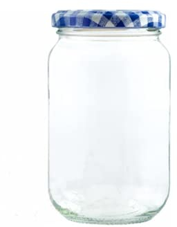 1lb Jam Jar, 12, 24, 36, 100, 200, 300 with Choice of 7 Lid Colours. FSA Approved. (12 Pack, Blue Gingham)