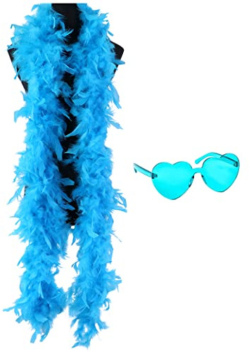db11 Colorful Feather Boas, 6.6ft Feather Boa for Women for Dancing Wedding Party Cosplay Halloween,with Heart Rimless Sunglasses