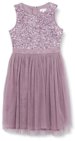 Maya Deluxe Midi Dress for Girls Sequins Embellished Party Tutu Bridesmaids Wedding with Belt Bow Vestito, Moody Lilla, 11-12 Anni Bambine e Ragazze