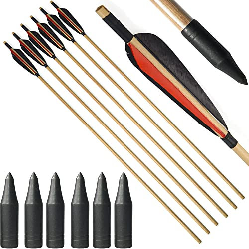 wolfman 6/12pcs Bogenschießen Holzpfeile 32 Zoll Zielübungspfeile Jagdpfeile Erwachsene mit 5 Truthahnfedern für Jagd Recurvebogen Langbogen traditioneller Bogen und Pfeil (6 STK, 2 schwarz 1 rot)