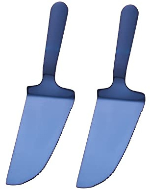 Duories 2 Stück Edelstahl Tortenschaufel Tortenheber mit Gezahnte Schneidklinge,Tortenmesser Kuchenheber Kuchenmesser Kuchenschaufel Tortenschieber für Kuchen Pizza Käse Torten,Spülmaschinenfest,Blau
