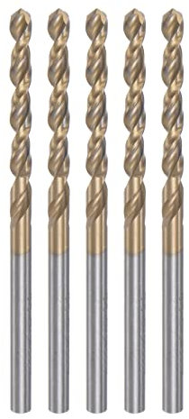 sourcing map 5pcs Twist Drill Bits 3mm Titanium Coated (HSS-E) M42 High Speed Steel 8% Cobalt Straight Shank for Stainless Steel Aluminum Alloy Metal