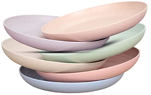 Zuvo Plastic Plates Reusable Set of 6 - Unbreakable Plastic Dinner Plates 10 Inches - Safe from Dishwasher & Microwave - Mix Colors, Pink, Yellow, Blue, Green