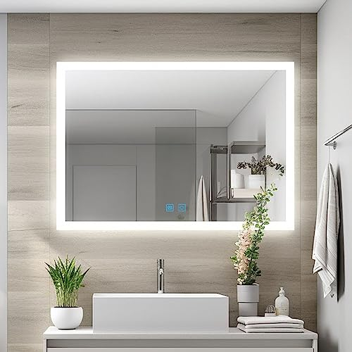 Badspiegel mit Beleuchtung dimmbar Kaltweiß Warmweiß mit Speicherfunktion 80x60 60x80 cm LED Spiegel Bad mit Touchschalter Beschlagfrei Badezimmerspiegel Horizontal Vertikal