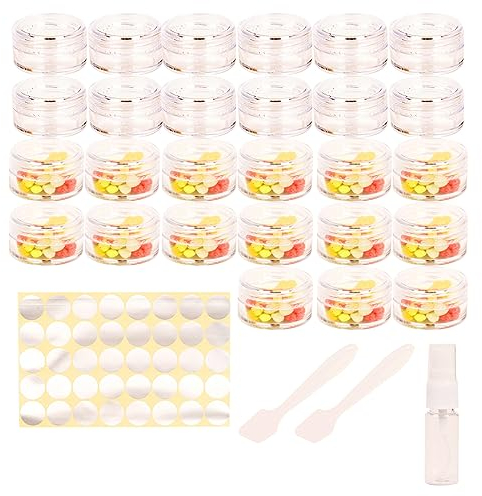 27 Pcs Empty Plastic Cosmetic Jars, 5ml Sample Containers Pots Bottles,sample pots for cosmetics, Travel Cosmetic Jar Pots with Lids,travel pots for cream,travel cream pots for toiletries
