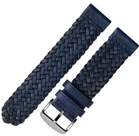 MasterUnion Uhrenarmband, geflochtenes Echtlederarmband, Schnellverschluss, für Herren und Damen, Ersatzarmband, Gürtel, Handgelenkband, 20-24 mm, Blau 1, 22mm